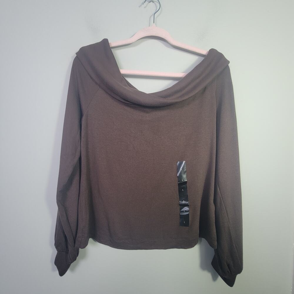 NWT Banana Republic Womens L Soft Lux Off Shoulder Top Brown